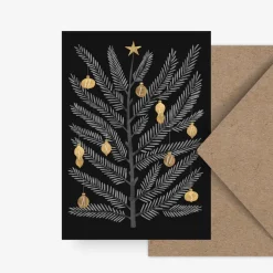 Weihnachtskarte Tannenzweig Merry X-Mas schwarz weiß 10,5x14,8cm