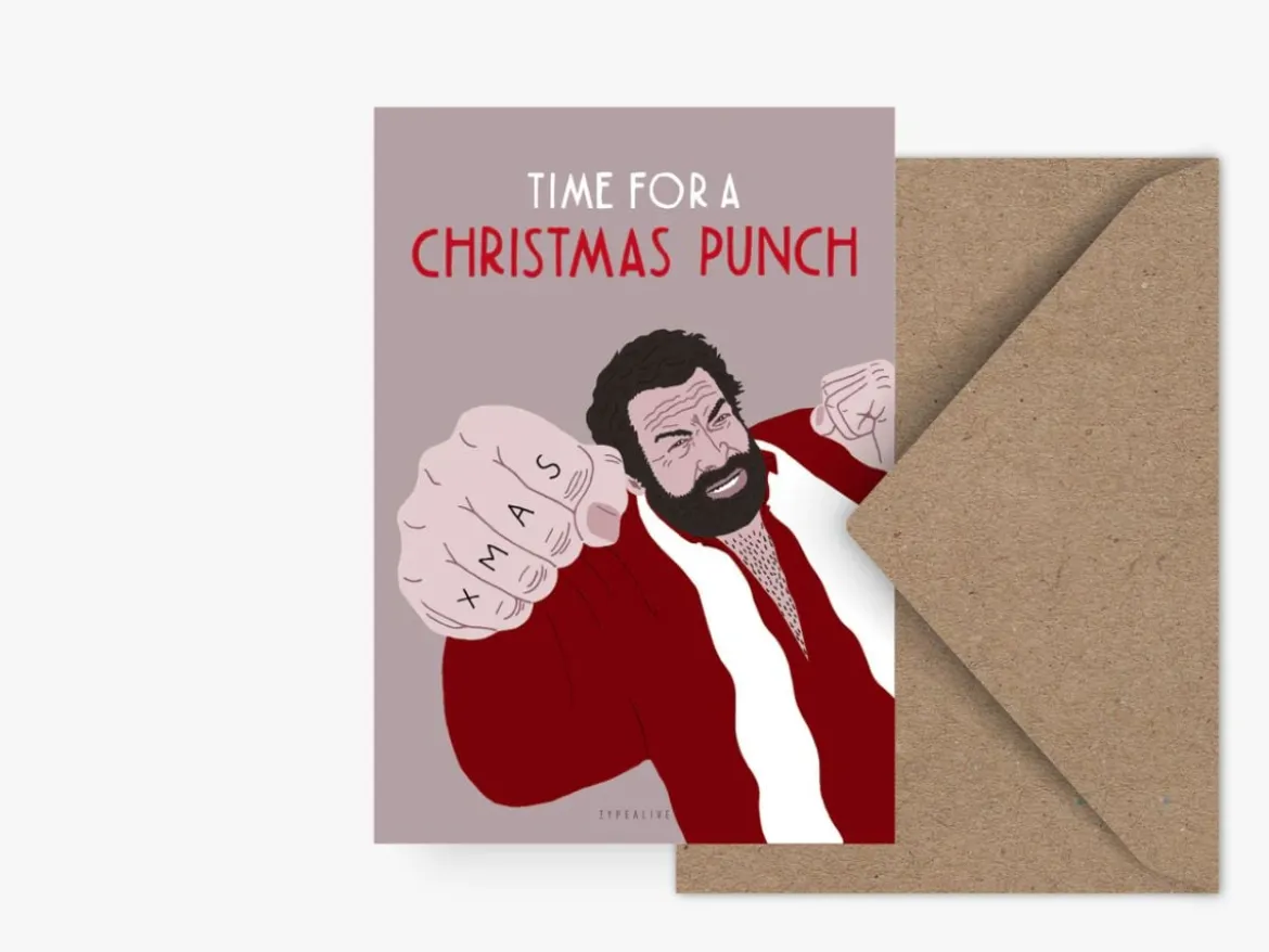 Weihnachtskarte Time for a Christmas Punch violett rot weiß 10,5x14,8cm