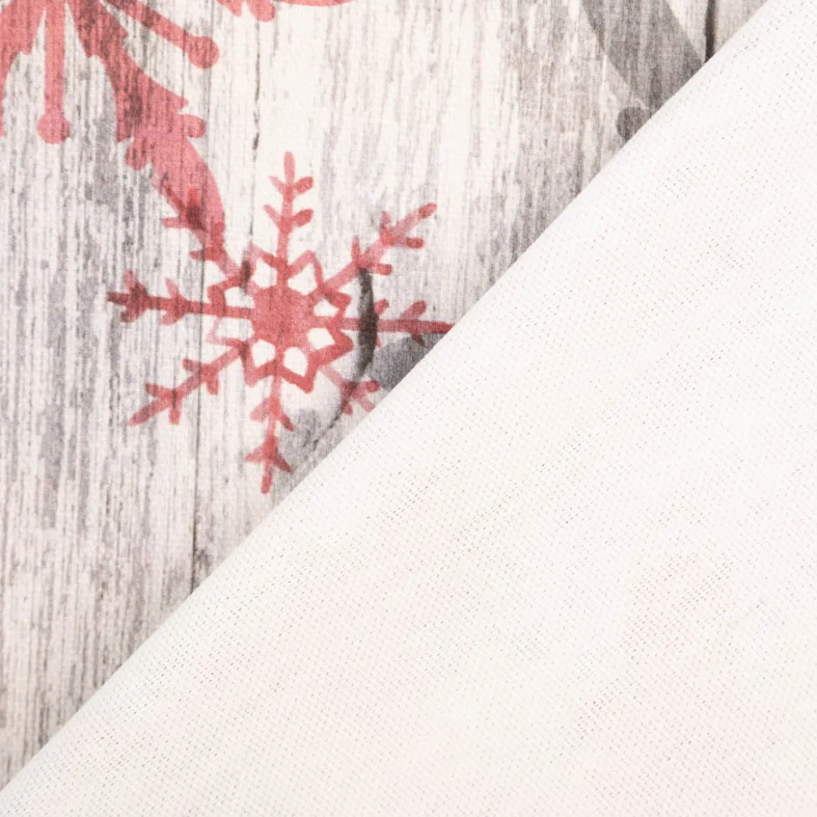 Weihnachtsstoff Baumwolle Halbpanama Hirsche & Schneeflocken grau rot 1,40m Breite