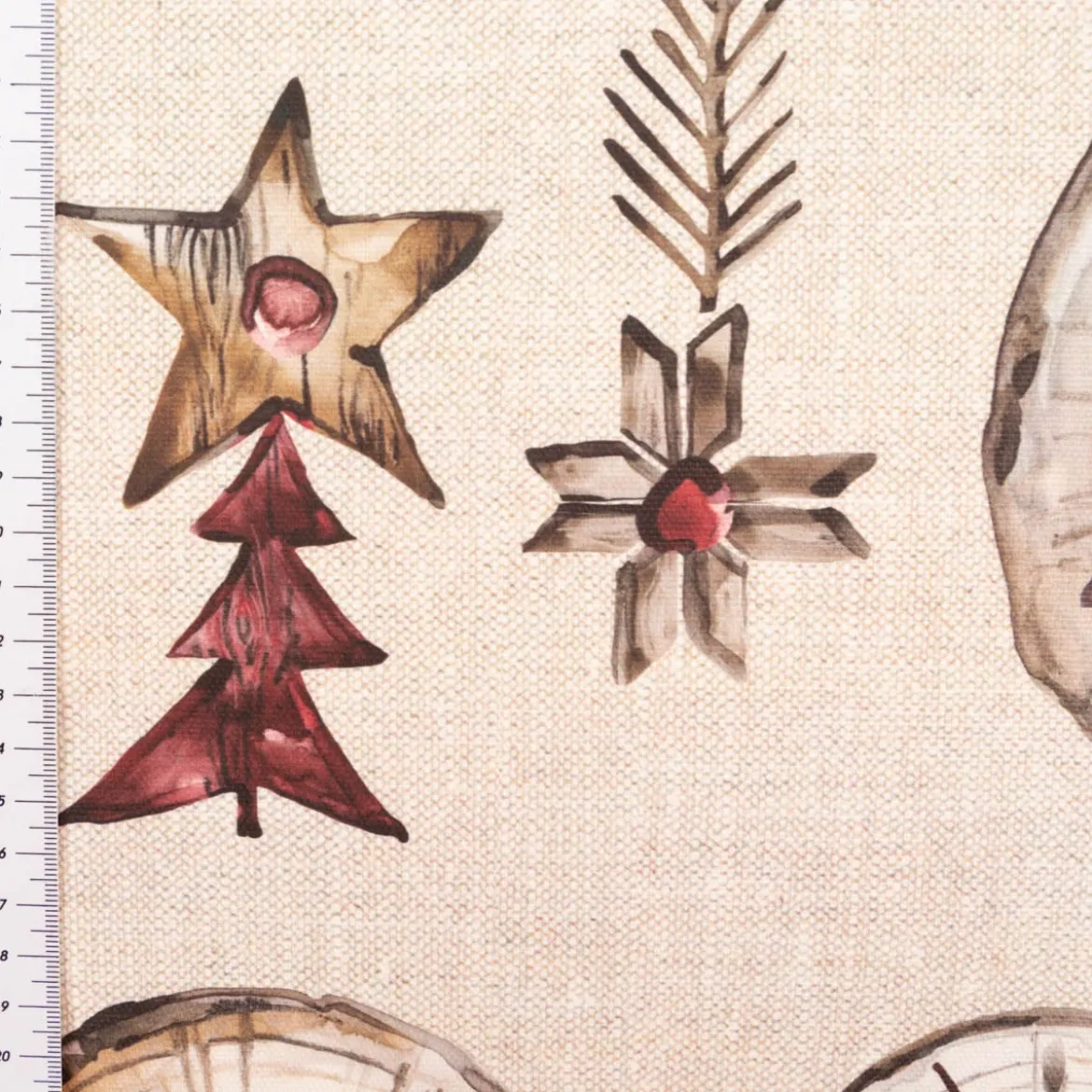 Weihnachtsstoff Baumwolle Halbpanama Wooden Christmas natur 1,40m Breite