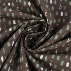 Weihnachtsstoff Baumwollstoff Webware Tsugneg Tannenbäumchen braun grün 1,47m Breite
