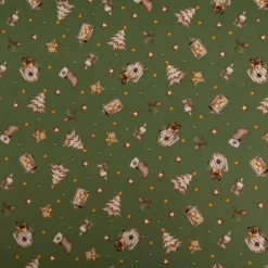 Weihnachtsstoff Baumwollstoff Popeline Allover Weihnachtsmotive grün beige 1,45m Breite