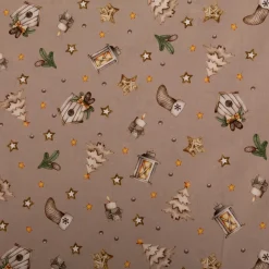 Weihnachtsstoff Baumwollstoff Popeline Allover Weihnachtsmotive beige 1,45m Breite