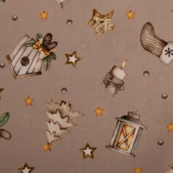 Weihnachtsstoff Baumwollstoff Popeline Allover Weihnachtsmotive beige 1,45m Breite
