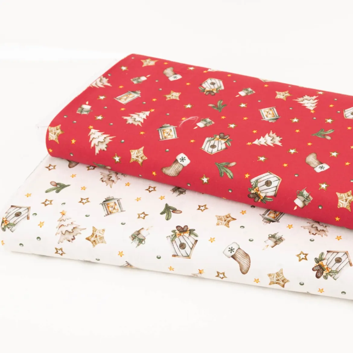Weihnachtsstoff Baumwollstoff Popeline Allover Weihnachtsmotive creme 1,45m Breite