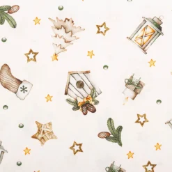 Weihnachtsstoff Baumwollstoff Popeline Allover Weihnachtsmotive creme 1,45m Breite