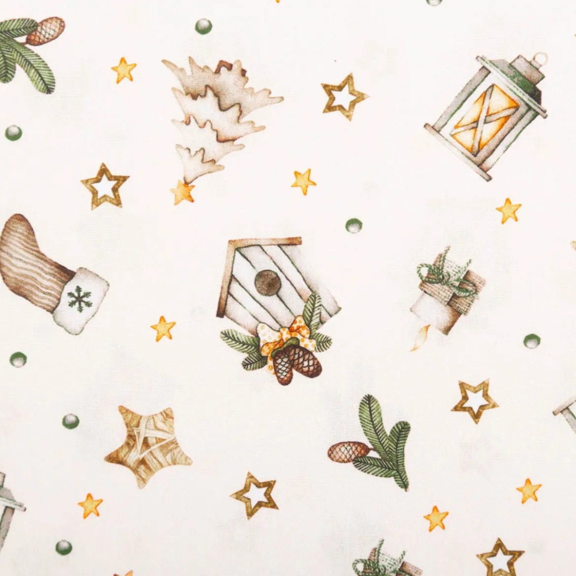 Weihnachtsstoff Baumwollstoff Popeline Allover Weihnachtsmotive creme 1,45m Breite