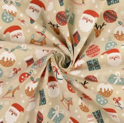 Weihnachtsstoff Canvas Baumwollstoff Weihnachtsmotive natur rot grün 1,40m Breite