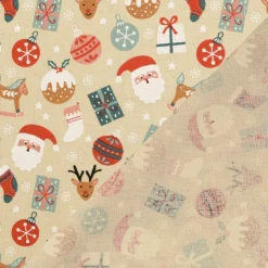 Weihnachtsstoff Canvas Baumwollstoff Weihnachtsmotive natur rot grün 1,40m Breite