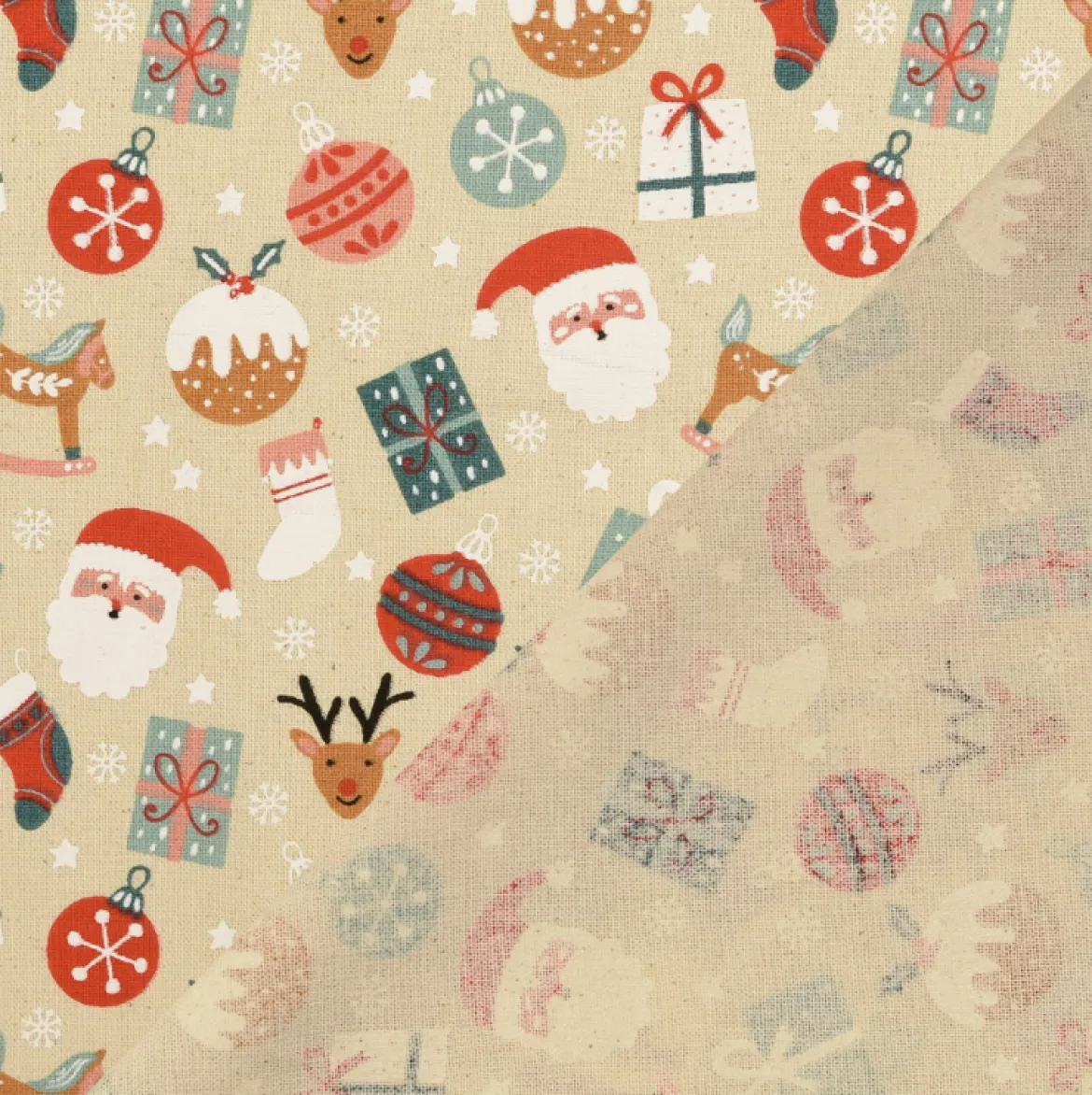 Weihnachtsstoff Canvas Baumwollstoff Weihnachtsmotive natur rot grün 1,40m Breite