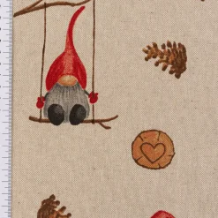 Weihnachtsstoff Dekostoff Halbpanama Leinenlook Tomte Weihnachtswichtel natur rot braun 1,40m Breite
