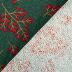 Weihnachtsstoff Dekostoff Halbpanama Winter Berry Bloom Beerenzweige dunkelgrün rot 1,40m Breite