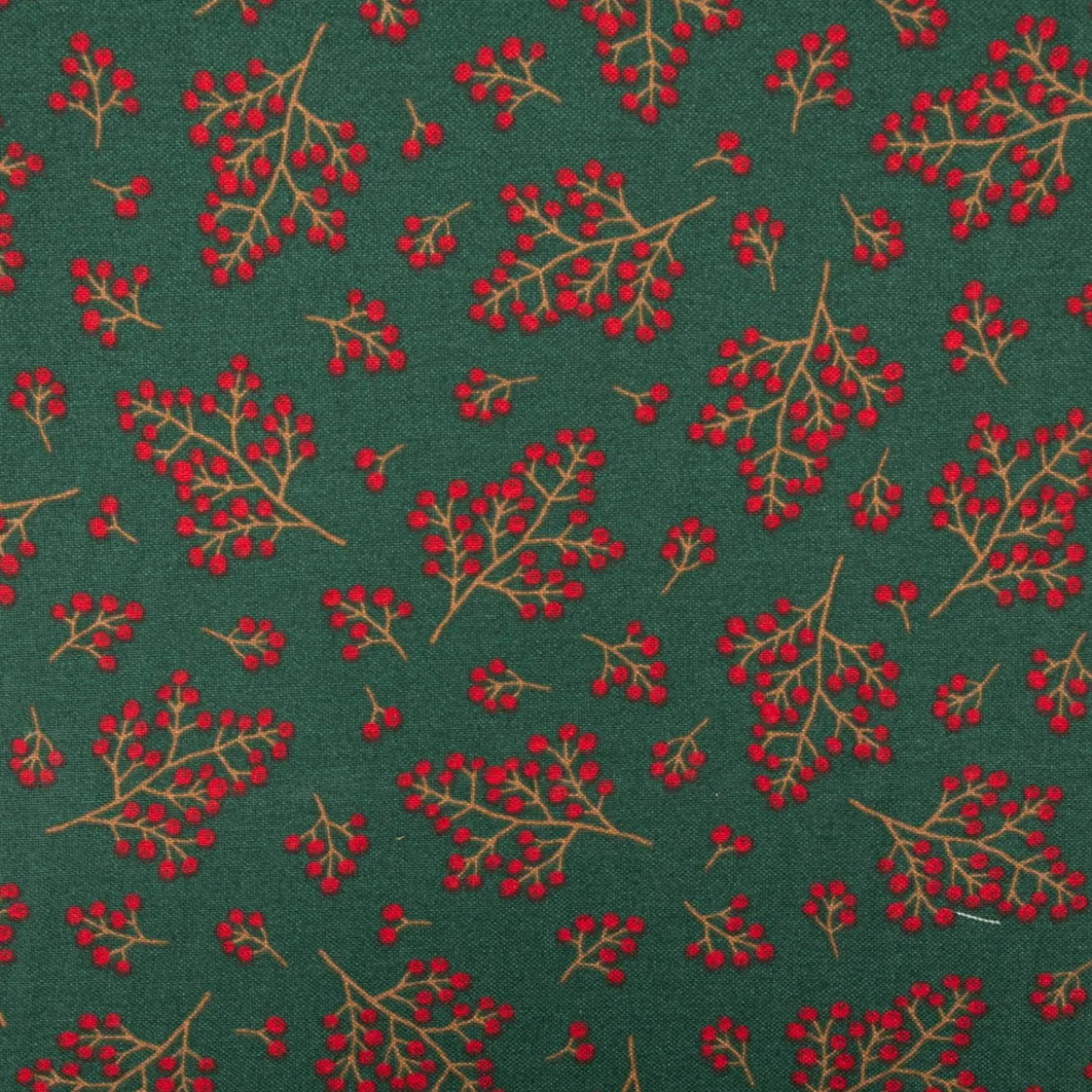 Weihnachtsstoff Dekostoff Halbpanama Winter Berry Bloom Beerenzweige dunkelgrün rot 1,40m Breite
