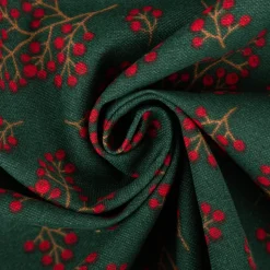 Weihnachtsstoff Dekostoff Halbpanama Winter Berry Bloom Beerenzweige dunkelgrün rot 1,40m Breite