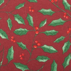 Weihnachtsstoff Dekostoff Halbpanama Holly Branch Stechpalme Zweige weinrot 1,40m Breite