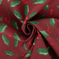 Weihnachtsstoff Dekostoff Halbpanama Holly Branch Stechpalme Zweige weinrot 1,40m Breite
