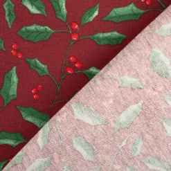 Weihnachtsstoff Dekostoff Halbpanama Holly Branch Stechpalme Zweige weinrot 1,40m Breite