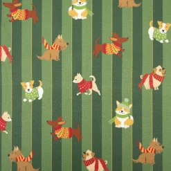 Weihnachtsstoff Dekostoff Halbpanama Digitaldruck Dog Frost Friends Hunde Winter dunkelgrün 1,40m Breite
