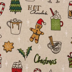 Weihnachtstischdecke Leinenlook Christmas Doodle Weihnachtsmotive natur bunt verschiedene Größen von SCHÖNER LEBEN.