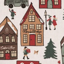 Weihnachtstischdecke Winter Village Scene Winterdorf weiß bunt verschiedene Größen von SCHÖNER LEBEN.