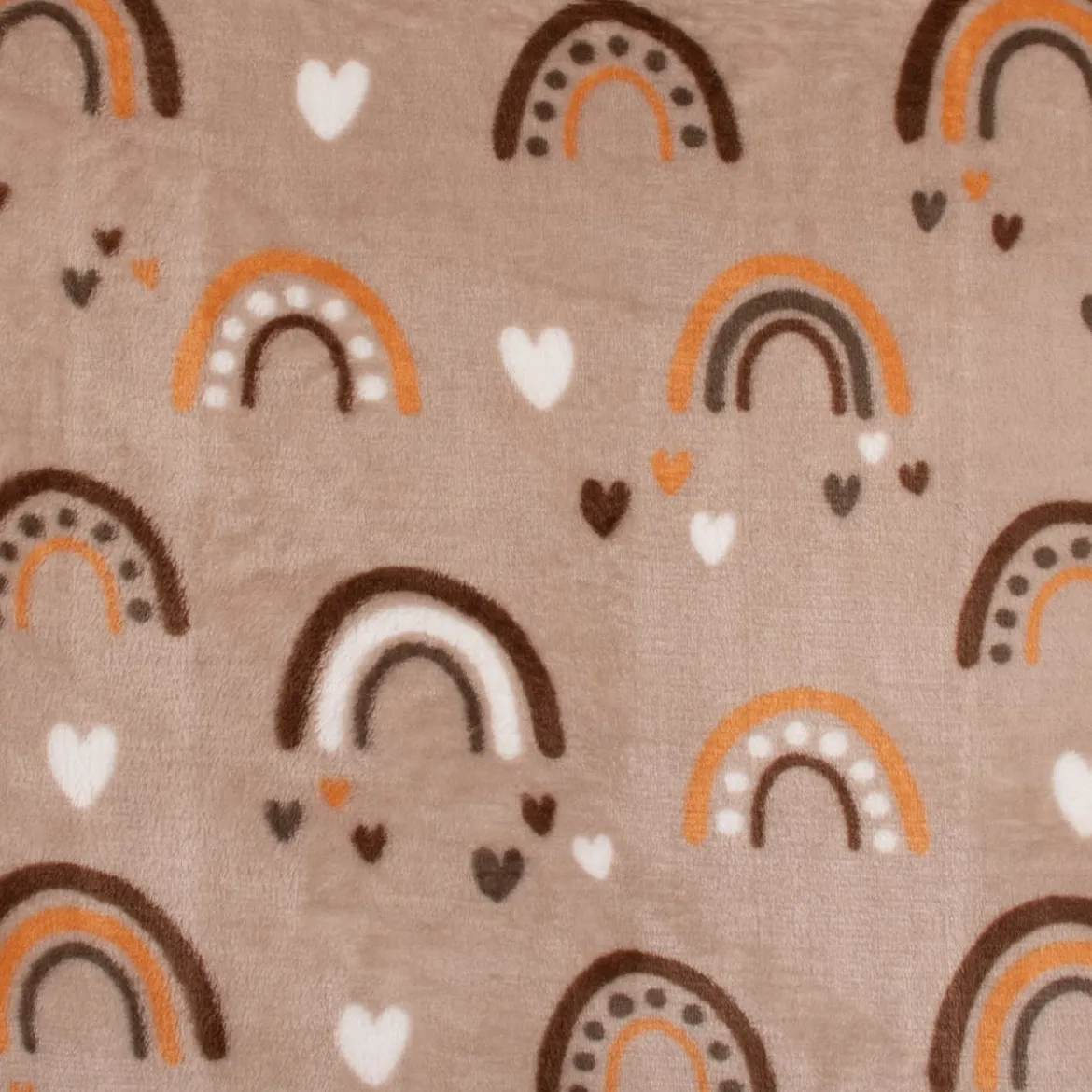 Wellness Fleece Doubleside Regenbogen Herzen Punkte taupe orange braun weiß 1,45m