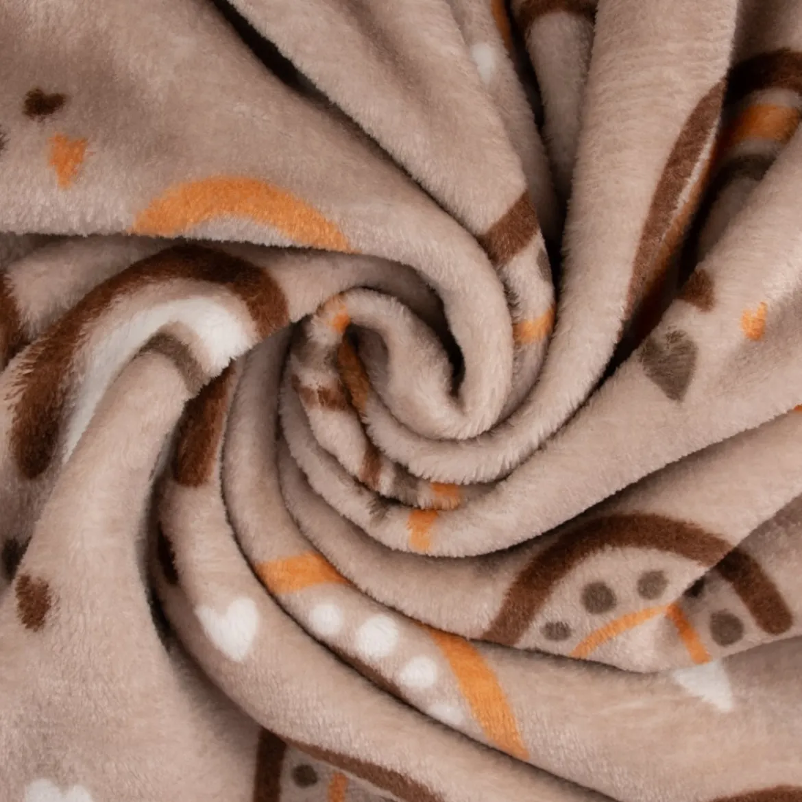 Wellness Fleece Doubleside Regenbogen Herzen Punkte taupe orange braun weiß 1,45m