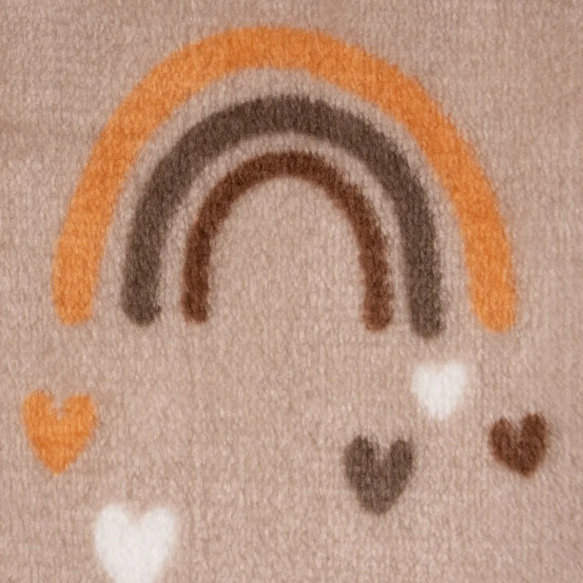 Wellness Fleece Doubleside Regenbogen Herzen Punkte taupe orange braun weiß 1,45m