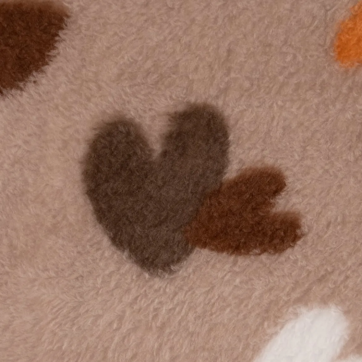 Wellness Fleece Doubleside Regenbogen Herzen Punkte taupe orange braun weiß 1,45m