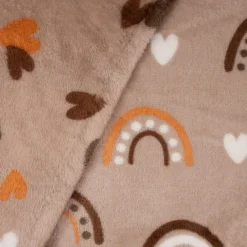 Wellness Fleece Doubleside Regenbogen Herzen Punkte taupe orange braun weiß 1,45m