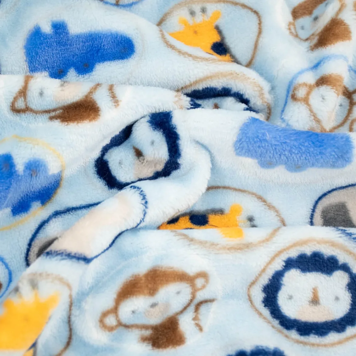 Wellness Fleece Tierkinder Löwe Giraffe blau gelb braun 1,4m Breite