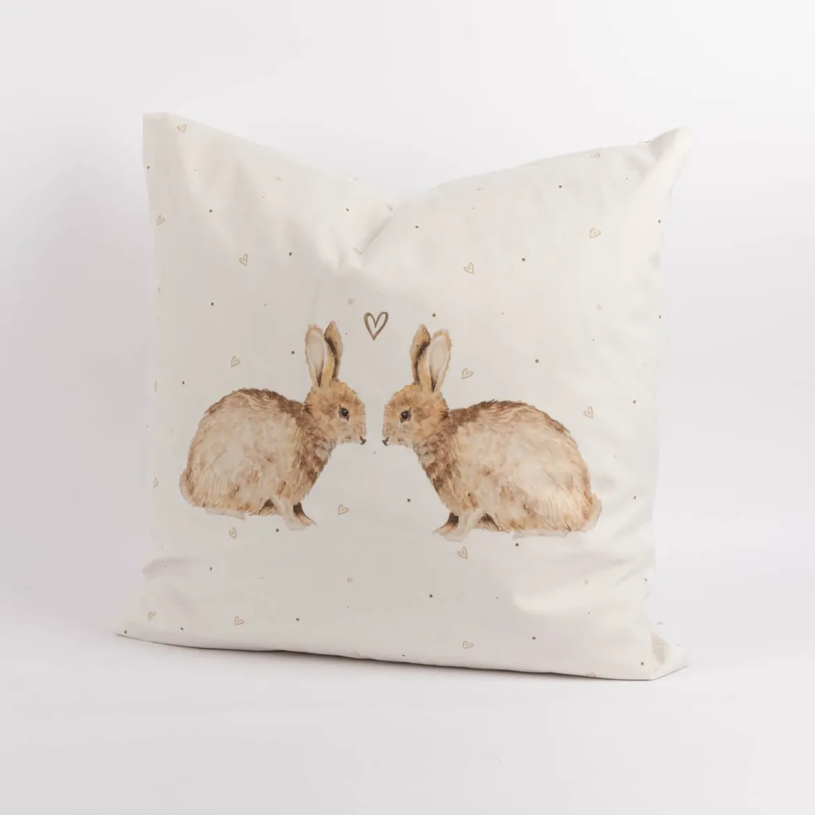 Wende Kissenhülle Kaninchen Herzen Samtoptik aus Kunstfaser weiß beige braun 45x45cm von Clayre & Eef