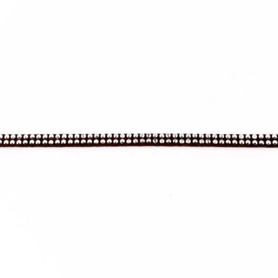 Wildleder Imitat Band dunkelbraun mit silber farbigen Glitzer Steinen Meterware Breite: 0,5cm