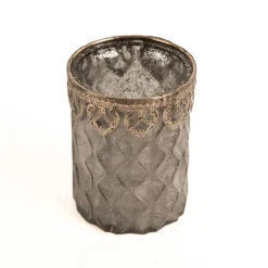 Windlicht Frosty Glas mit Metallrand grau silberfarbig 8,5x11cm von Werner Voß