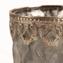 Windlicht Frosty Glas mit Metallrand grau silberfarbig 8,5x11cm von Werner Voß