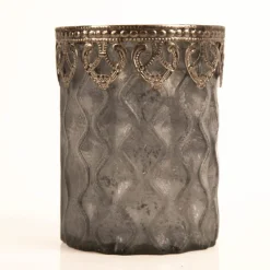 Windlicht Frosty Glas mit Metallrand grau silberfarbig 8,5x11cm von Werner Voß