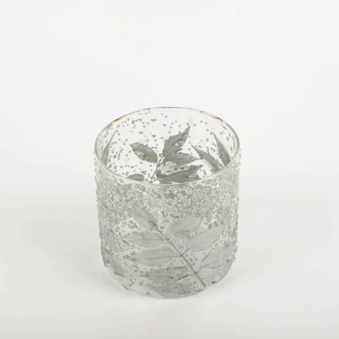 Windlicht Leaves Blätter transparent silber 10x10cm von Werner Voss