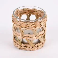 Windlicht mit Seegras Verzierung groß geflochten Glas Seegras 9x10cm