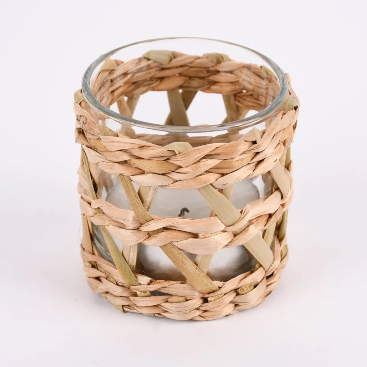 Windlicht mit Seegras Verzierung groß geflochten Glas Seegras 9x10cm