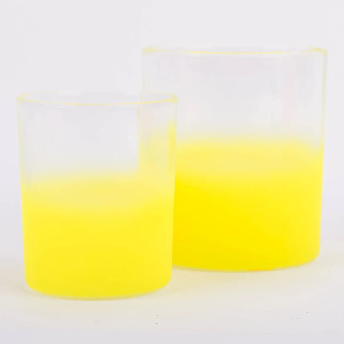 Windlicht Set aus Glas mit Neonfarbstreifen in gelb pink oder orange 8,5 u. 10cm