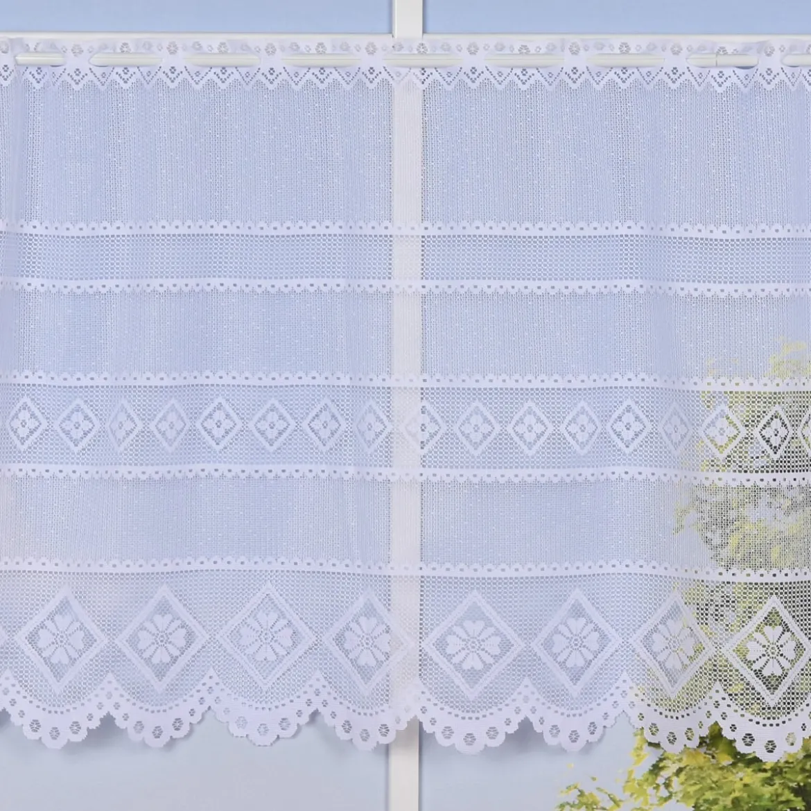 Wirk-Panneaux Bistrogardine Scheibengardine Wirkware transparent Blumen weiß 60cm Höhe