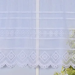 Wirk-Stores Wirk-Sockelstores Gardinenstoff Wirkware transparent Blumen weiß 270cm Höhe