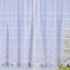 Wirk-Stores Wirk-Sockelstores Blumenfensterstores Gardinenstoff Wirkware transparent Blumen weiß 175cm Höhe