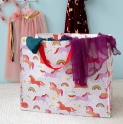 XXL Aufbewahrungstasche Einhorn rosa 55x48x28cm – aus recyceltem Material