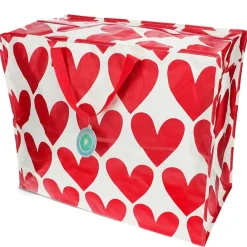 XXL Tasche Herz aus recyceltem Material weiß rot 55x48x28cm