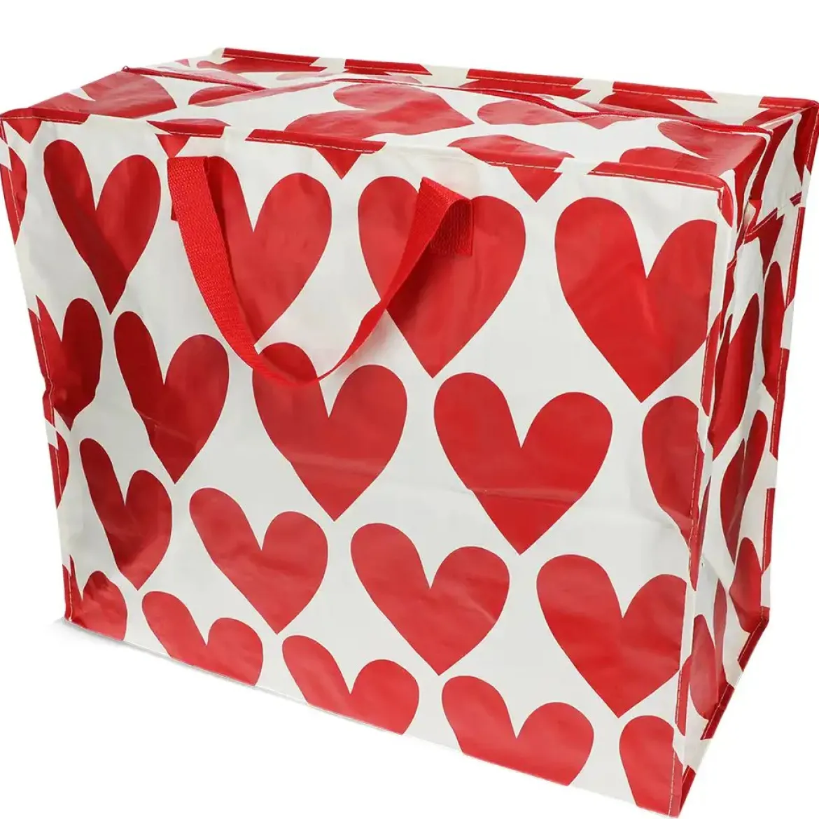 XXL Tasche Herz aus recyceltem Material weiß rot 55x48x28cm