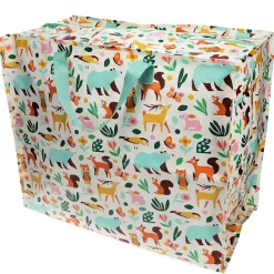 XXL Tasche Waldtiere aus recyceltem Material weiß bunt 55x48x28cm