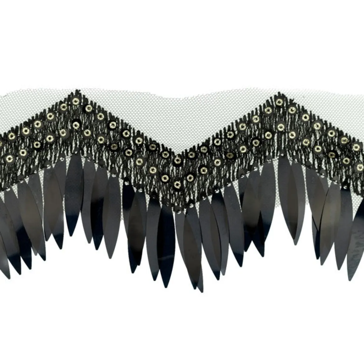 Zackenlitze Paillettenborte Glitzerborte Glitterfransen Burlesque schwarz Breite: 8cm