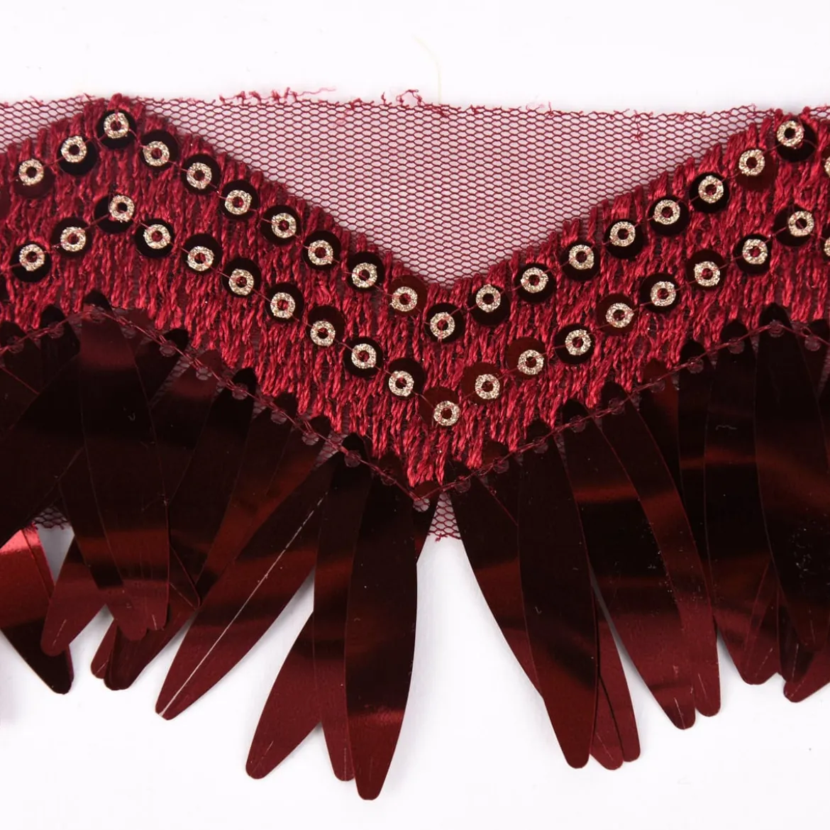 Zackenlitze Paillettenborte Glitzerborte Glitterfransen Burlesque weinrot Breite: 8cm