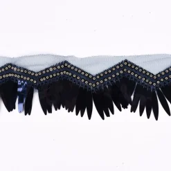 Zackenlitze Paillettenborte Glitzerborte Glitterfransen Burlesque dunkelblau Breite: 8cm